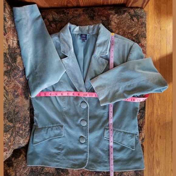 Turquoise, soft cotton velvet jacket, blazer, S, M, vintage 90s/2000s, Reitmans - Picture 7 of 11